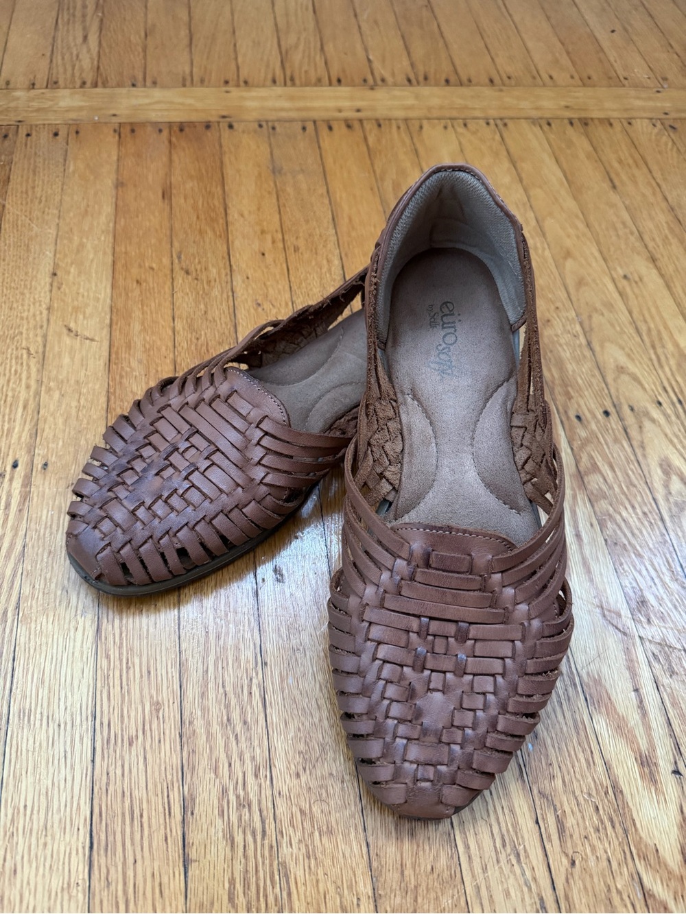 EuroSoft Brown Woven Leather Women’s Slip-On Flats